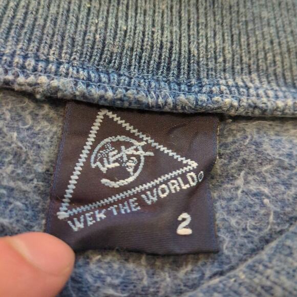 VTG Wek The World Men's Large Polo Long Sleeve Rugby Boat Garment Dye Skater Y2K - Picture 3 of 6